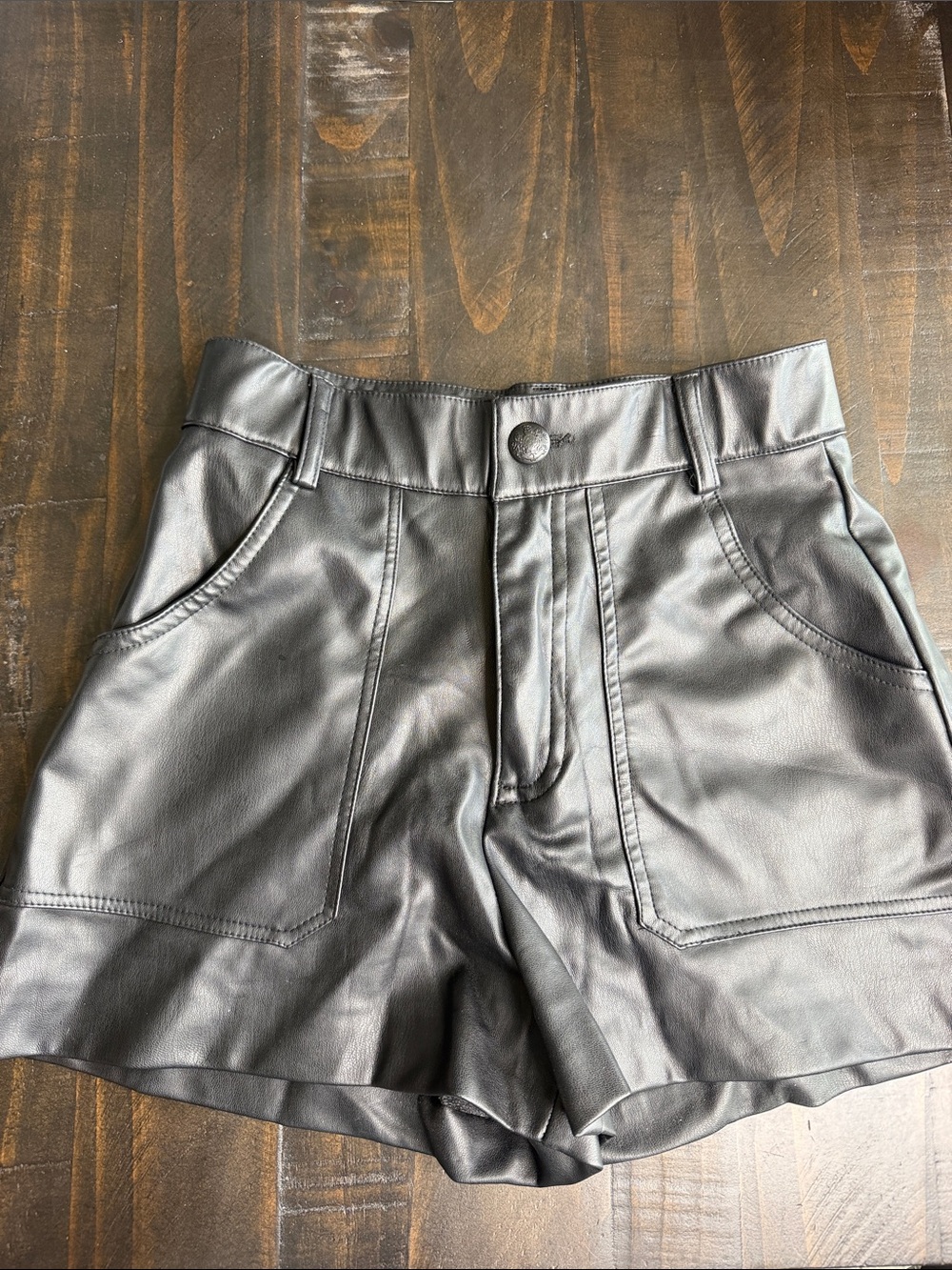 Zara Black Faux Leather High-Waist Shorts